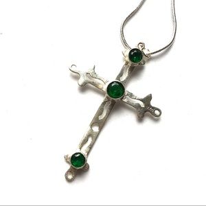 Sterling silver cross with green diopsite NEW
